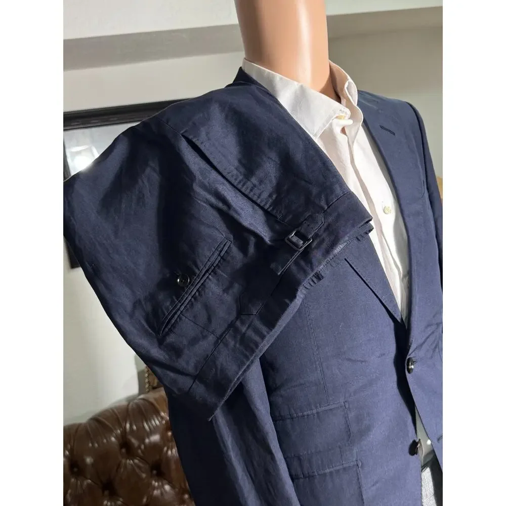 Tom Ford Navy Blue Linen Silk 2Pc Suit 38R US Notch Lapel 32x28.5 Pants O'connor